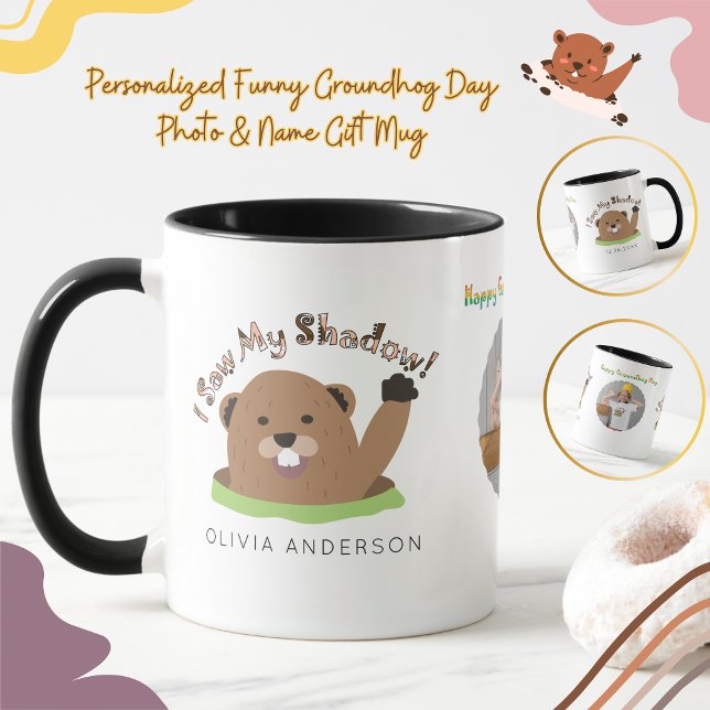 Personalised Funny Groundhog Day Photo & Name Gift Mug (Creator Uploaded)