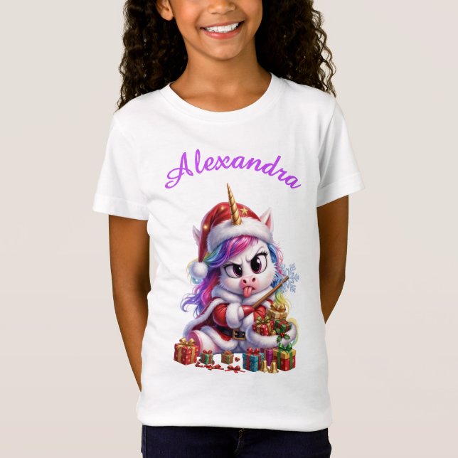 Personalised Funny Grumpy Santa Unicorn Christmas  T-Shirt (Front)