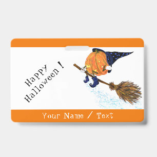 Personalised Funny Halloween Badge Witch Pumpkin ID Badge