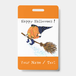 Personalised Funny Halloween Badges Witch Pumpkin ID Badge