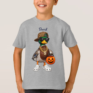 Personalised Funny Halloween Mallard Duck  Leopard T-Shirt