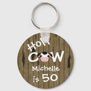 Personalised Funny Holy Cow 50th Birthday Key Ring