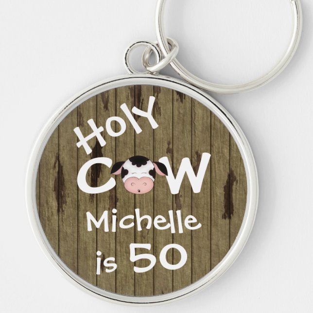 Personalised Funny Holy Cow 50th Birthday Keychain (Front)