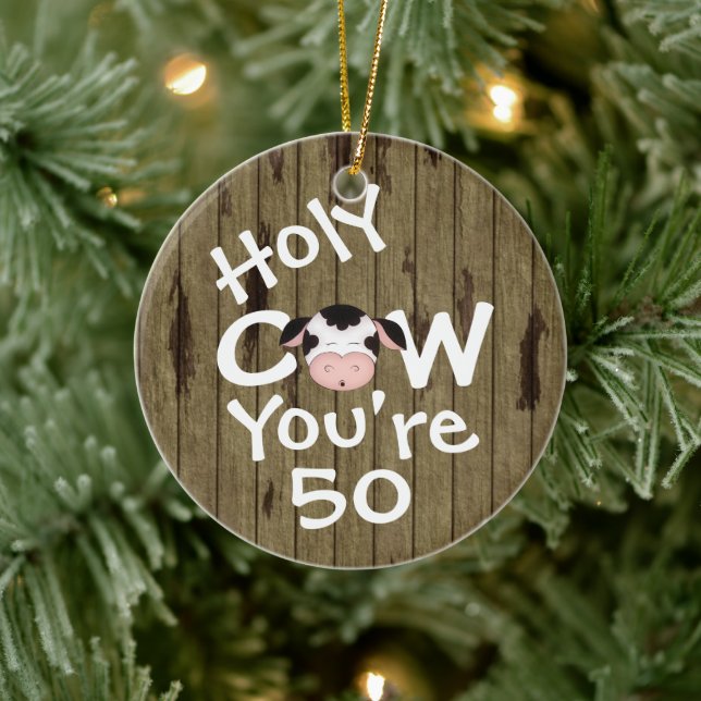 Personalised Funny Holy Cow 50th Humourous Birthda Ceramic Tree Decoration (Tree)