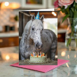 Personalised Funny Horse Birthday Card<br><div class="desc">This funny personalised horse birthday card is perfect for anyone who loves horses. The front of this card has a horse wearing a birthday hat standing next to a birthday cake. You are able to personalise the inside of this card with your name and custom message, or you can leave...</div>