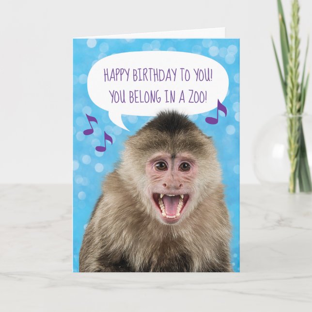 Personalised Funny Monkey Singing Birthday Card (Front)