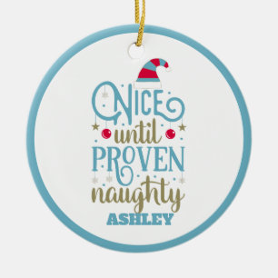 Personalised Funny Naughty or Nice Christmas Ceramic Tree Decoration
