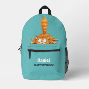 Personalised Funny Orange Cat Aqua Kids School Printed Backpack