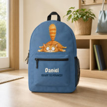 Personalised Funny Orange Cat Blue Kids School