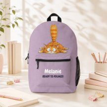 Personalised Funny Orange Cat Mauve Girls Backpack