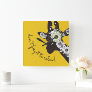 Personalised Funny Paisley Giraffe Boho Relaxing Square Wall Clock