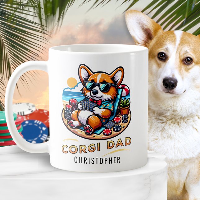 Personalised Funny Poker Player Corgi Dog Dad Coffee Mug (Creator Uploaded)