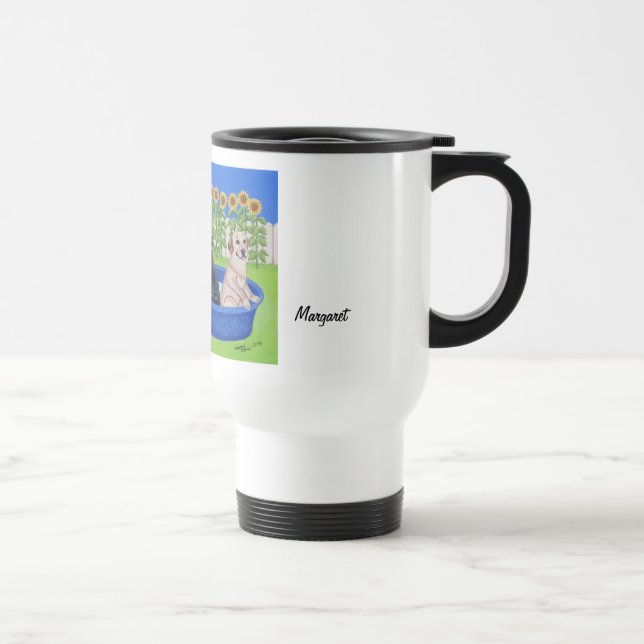 Personalised Funny Pool Party Labradors Travel Mug (Right)