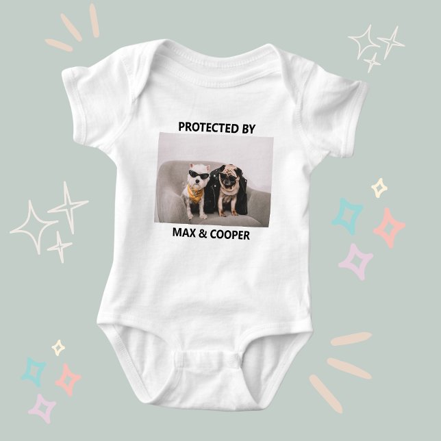 Personalised Funny Protected By Dogs Photo Baby Bodysuit (Personalized Funny Protected By Dogs Photo Baby Bodysuit
)