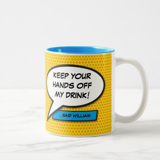 Personalised Funny Quote Comic Book Speech Bubble Two-Tone Coffee Mug (Right)