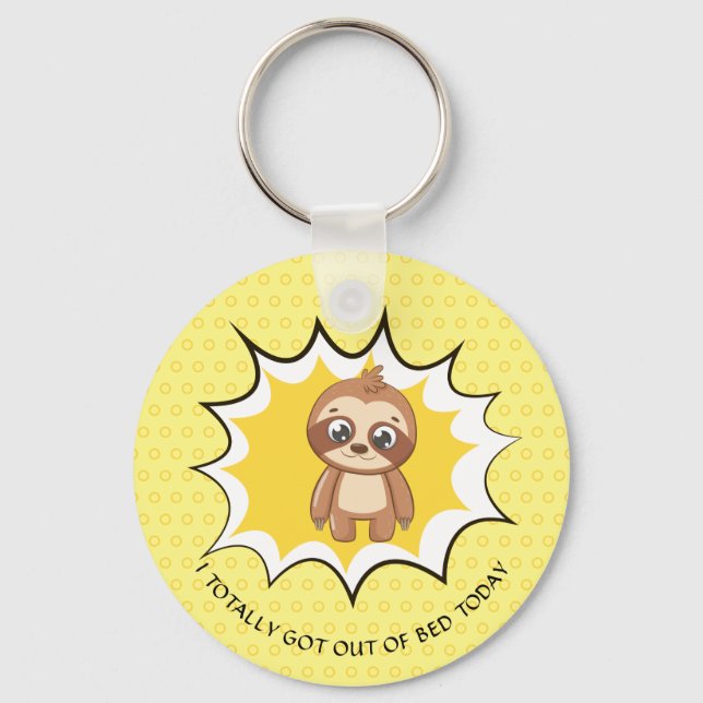Personalised Funny Quote | Yellow Polka Dot Sloth Key Ring (Front)