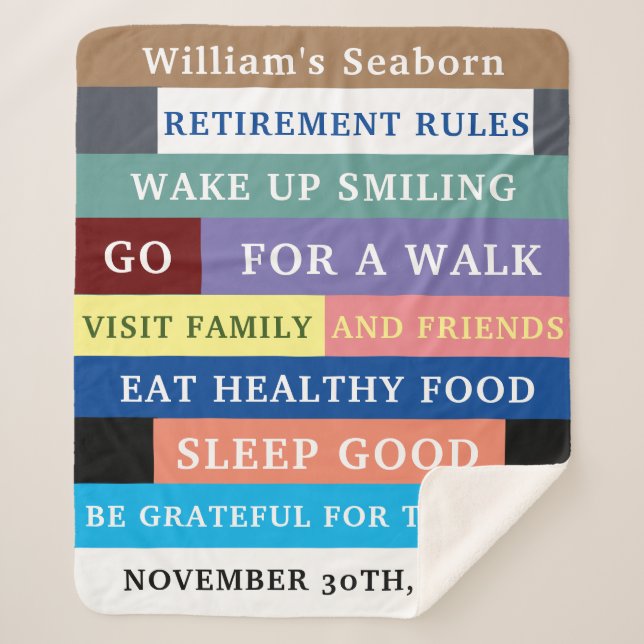 Personalised Funny Retirement Rules Humour Sherpa Blanket (Front)