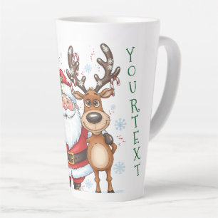 Personalised Funny Santa and Reindeer Christmas  Latte Mug