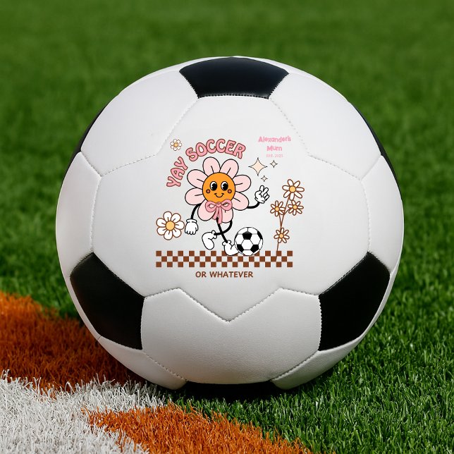 Personalised Funny Soccer Mum Retro Flower  Soccer Ball (Creator Uploaded)