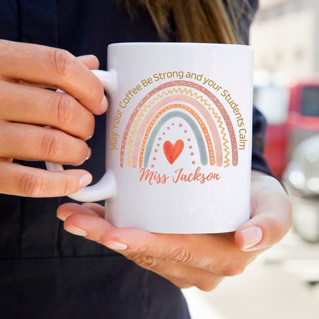 Personalised Funny Teacher Quote  Boho Rainbow Coffee Mug (Creator Uploaded)