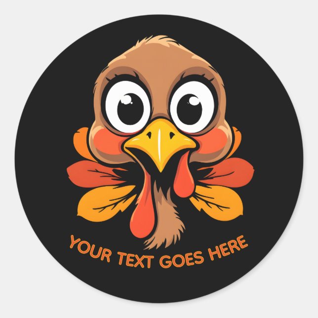 Personalised Funny Turkey Face Thanksgiving Classic Round Sticker (Front)