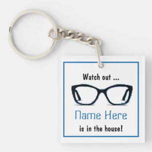 Personalised Funny "Watch out" Black Spectacle Art Key Ring