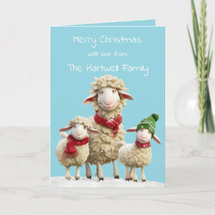 Personalised Funny Watercolour Sheep Family Holiday Card