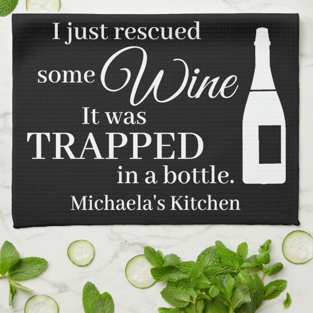 Personalised Funny Wine Lover Quote Mum Kitchen Tea Towel (Folded)