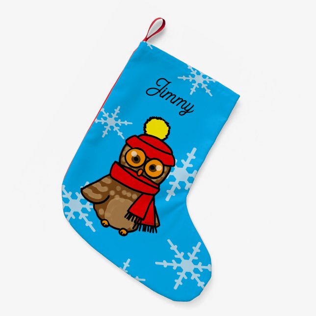 Personalised Funny Winter Owl Holiday Small Christmas Stocking (Front (Hanging))