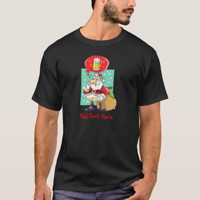Personalised Funny Xmas Cartoon Beer Santa T-Shirt (Front)