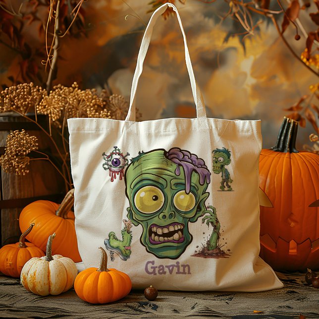 Personalised Funny Zombie Boy Trick Or Treat Candy Tote Bag (Creator Uploaded)
