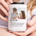 Personalised Funtie Definition Quote Can Cooler<br><div class="desc">This Funtie definition quote design is the perfect way to celebrate the special bond your sister shares with your child as a "Fun Aunt". This design is something that not only brightens her space but also captures the unique joy and love she brings to your family. Whether it's for a...</div>