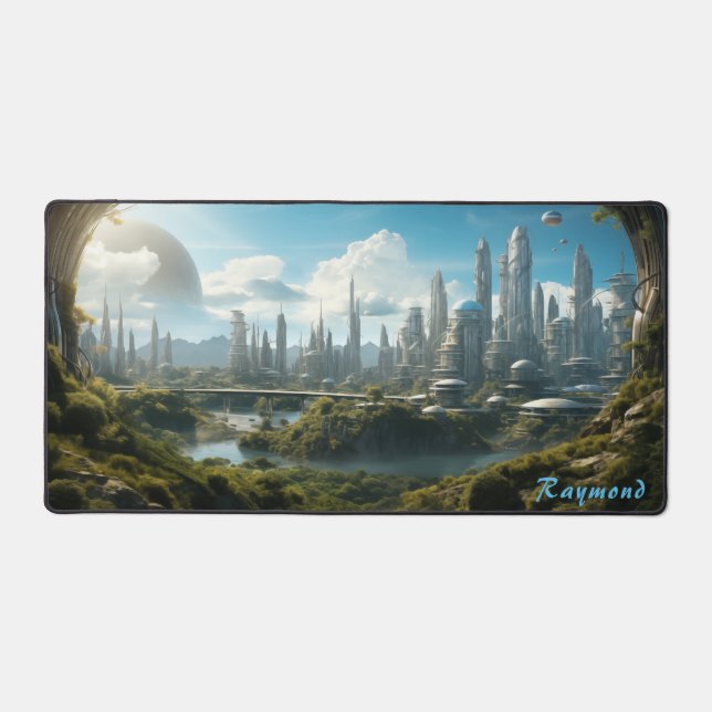 Personalised Future City Landscape Desk Mat  (Front)