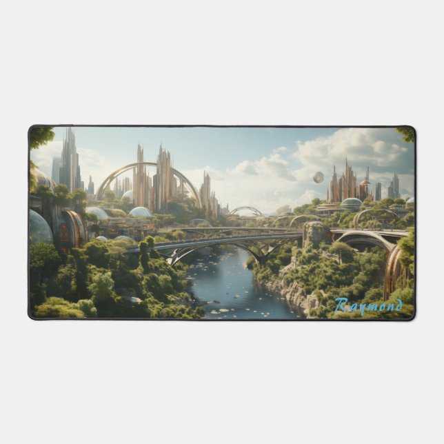 Personalised Future City Landscape Desk Mat  (Front)