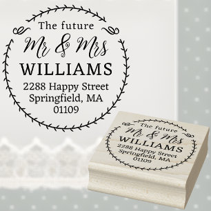 Personalised Future Mr & Mrs Round Return Address Rubber Stamp