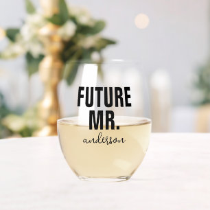 Personalised Future Mr Name Wedding Stemless Wine Glass