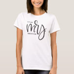 Personalised "Future Mrs" With Last Name - Script T-Shirt<br><div class="desc">Celebrate the exciting journey to matrimony with our "Chic Future Mrs - Customisable Last Name Script T-Shirt." This t-shirt is the perfect blend of modern elegance and playful charm, making it an ideal choice for bachelorette parties or as a special gift for the bride-to-be. The t-shirt features the phrase "Future...</div>