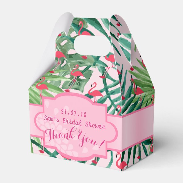 Personalised Gable Boxes Tropical Leaf Flamingos (Front Side)