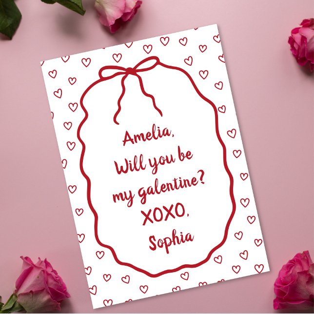 Personalised Galentine's Day Cute Red Hearts & Bow Card (Creator Uploaded)
