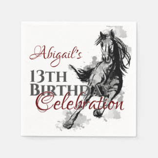 Personalised Galloping Horse Sketch Birthday Napkin