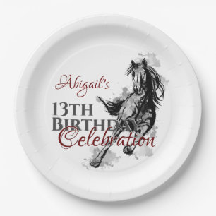 Personalised Galloping Horse Sketch Birthday Paper Plate