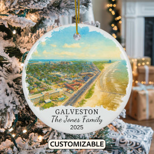 Personalised Galveston Ornament, Texas Ceramic Tree Decoration