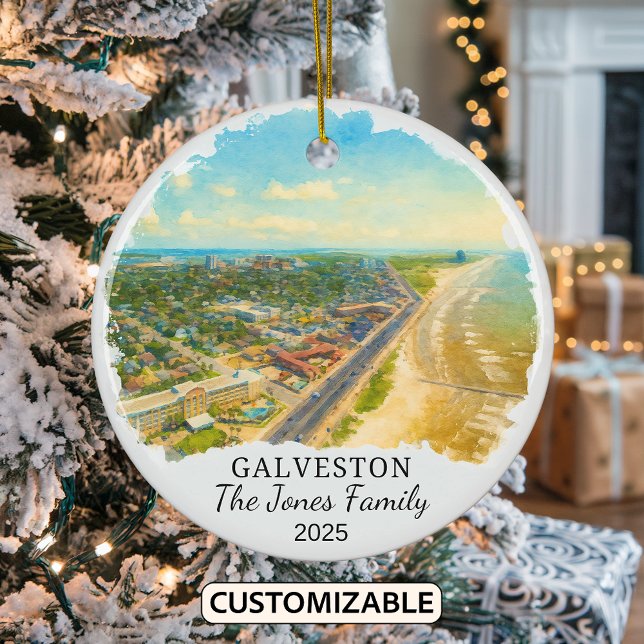 Personalised Galveston Ornament, Texas Ceramic Tree Decoration (Creator Uploaded)