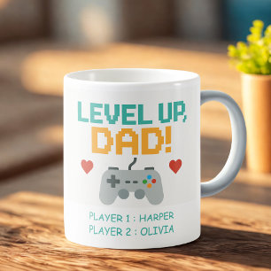 Personalised Gamer Dad Level Up Dad With Player Coffee Mug