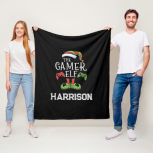 Personalised Gamer Elf Christmas Video Gaming Fleece Blanket