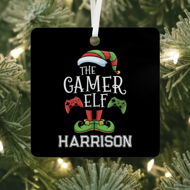 Personalised Gamer Elf Christmas Video Gaming  Metal Tree Decoration (Insitu)