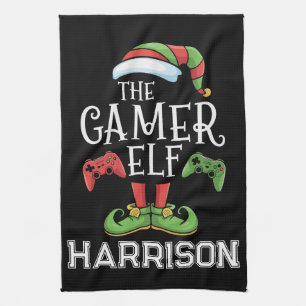 Personalised Gamer Elf Christmas Video Gaming Tea Towel