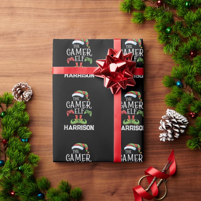 Personalised Gamer Elf Christmas Video Gaming  Wrapping Paper (Holiday Gift)