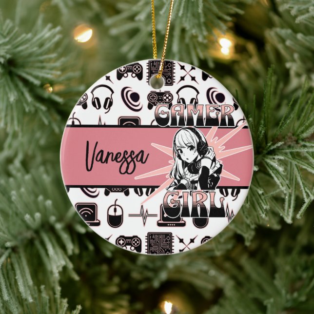 Personalised Gamer Girl | Gaming  Ceramic Tree Decoration (Tree)