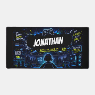 Personalised Gamer Neon Gaming Setup Desk Mat